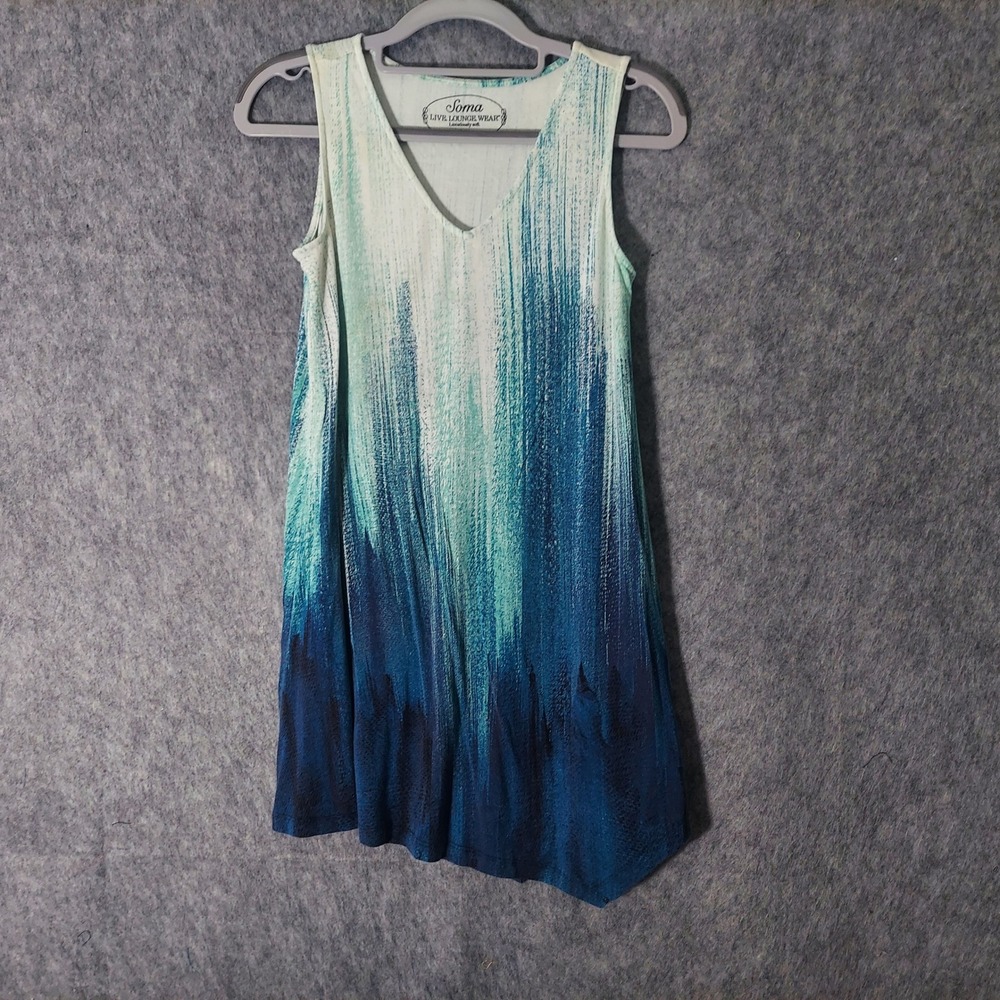 Soma Live Lounge‎ Wear Sleep Dress XS Sleeveless Comfy Asymmetric Hem Ombre Blue